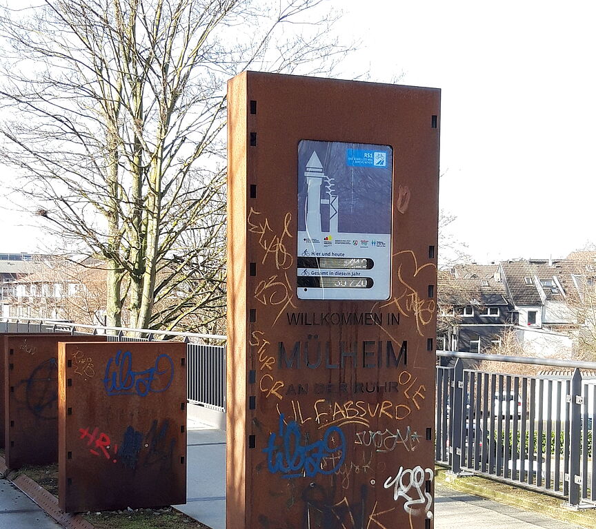 Zählstelle am RS1 in Mülheim an der Ruhr Die Zählstelle am Radschnellweg in Mülheim an der Ruhr