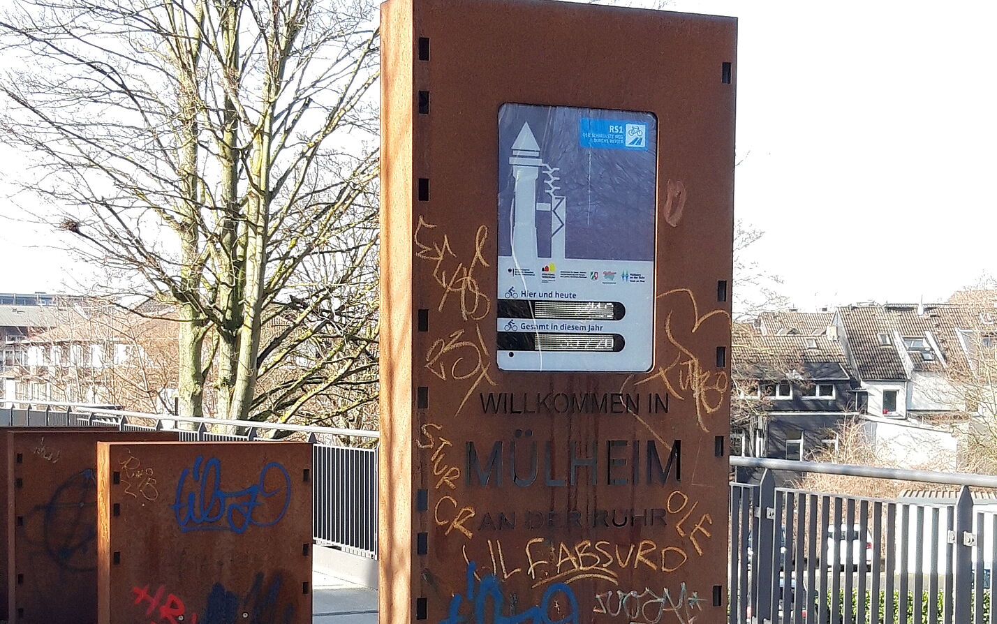 Zählstelle am RS1 in Mülheim an der Ruhr Die Zählstelle am Radschnellweg in Mülheim an der Ruhr